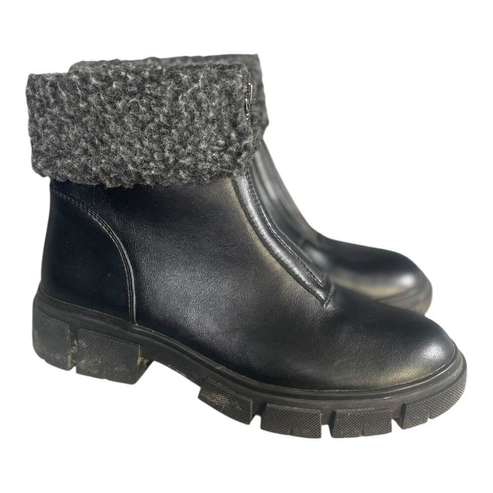 Blondo Women’s Plaka Waterproof Black Leather Faux Fur Trim Zip Closure Boots
